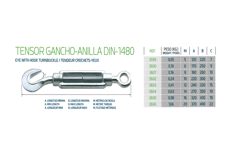 Tensor gancho-anilla DIN-1480